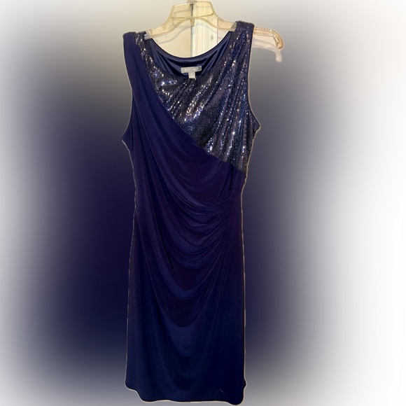 NWT Roz & Ali Ruched Navy sequined dress size 16 - Picture 2 of 8